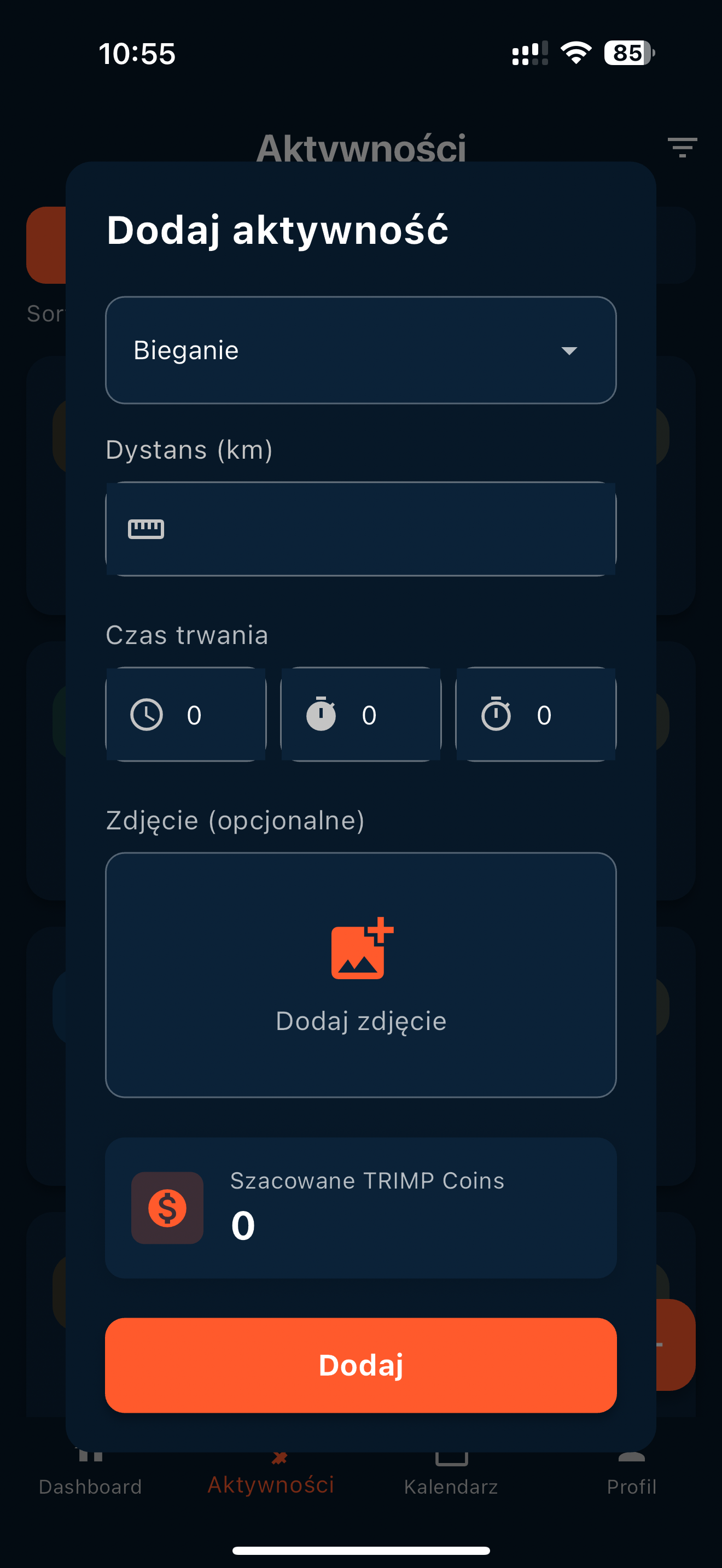 Dodawanie aktywności w aplikacji SportTeamHub