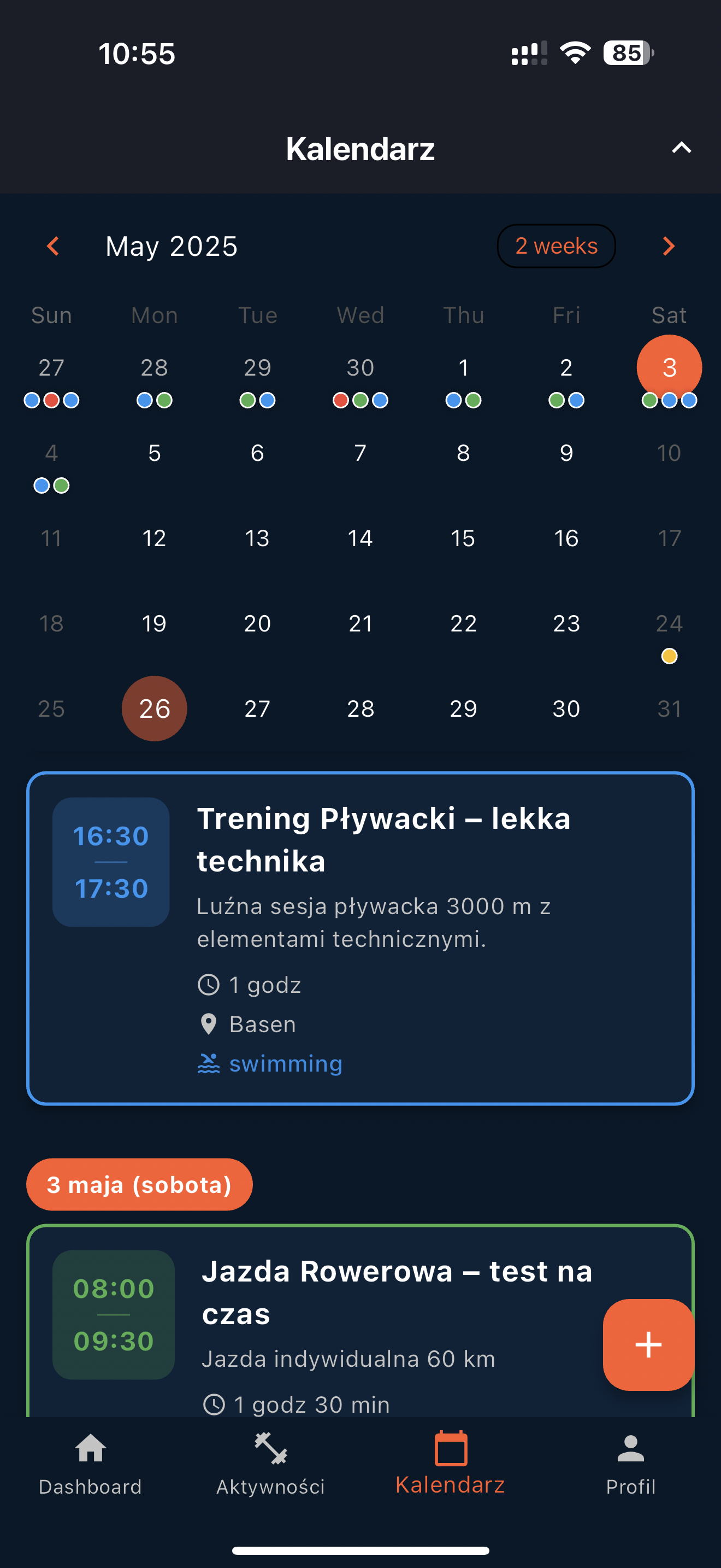 Kalendarz aplikacji SportTeamHub